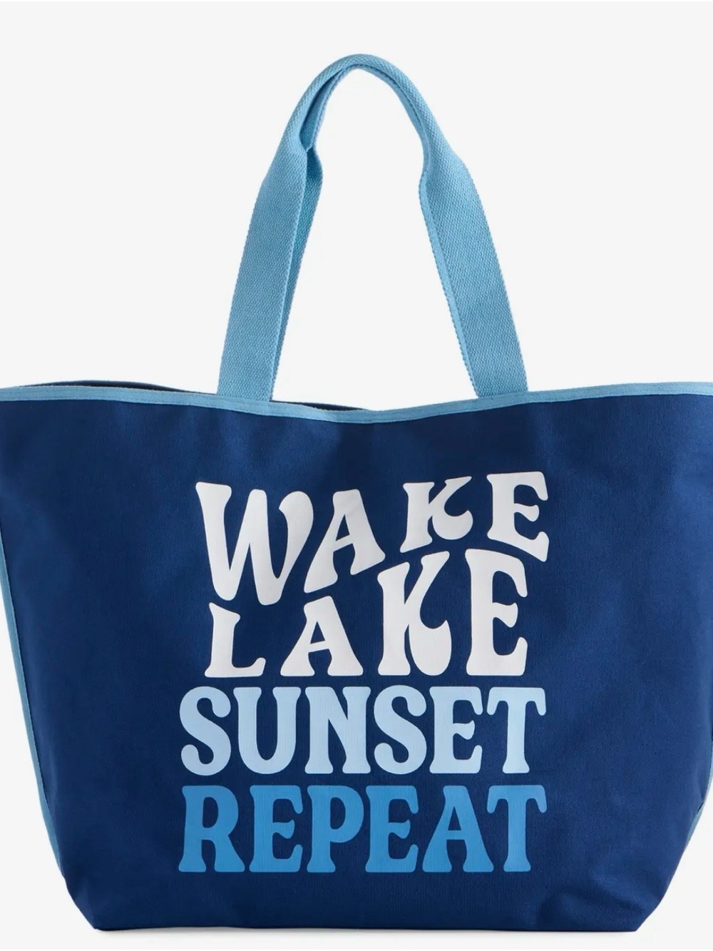 Extra large Blue 'Wake Lake Sunset Repeat' Canvas Tote Bag